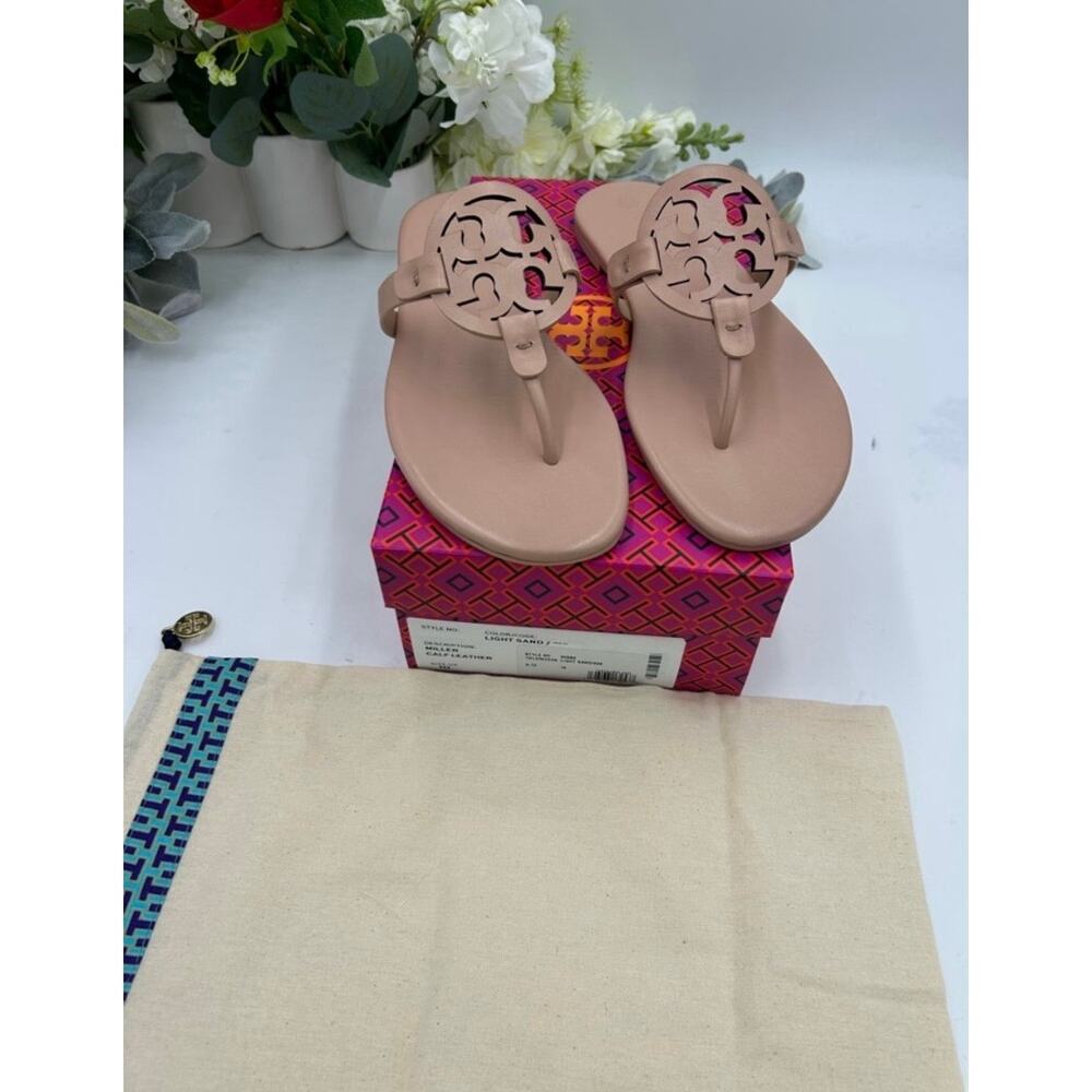 Women's TORY BURCH MILLER soft calf leather sandals in light sand size 10 - Picture 4 of 8